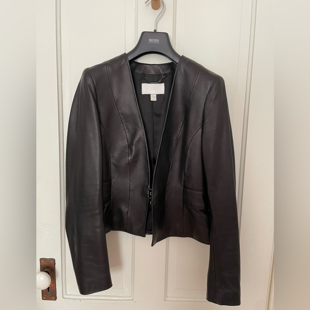 BOSS Women's Black Leather Jacket sz 4
